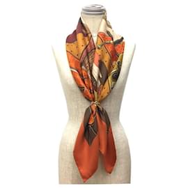 Hermès-Hermes Carre 90 Silk Scarf-Brown,Orange