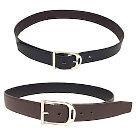 Hermès-Cinto de couro reversível Hermes Etrier-Marrom,Preto