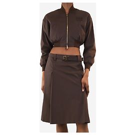 Miu Miu Chaqueta bomber cropped Panama marrón chocolate - talla UK 6 Castaño