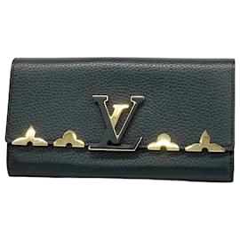 Louis Vuitton-Louis Vuitton Long Wallet Taurillon Portefeuille Capucines M64551 Noir-Black