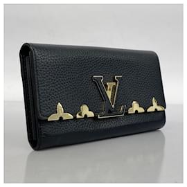 Louis Vuitton-Louis Vuitton Long Wallet Taurillon Portefeuille Capucines M64551 Noir-Black