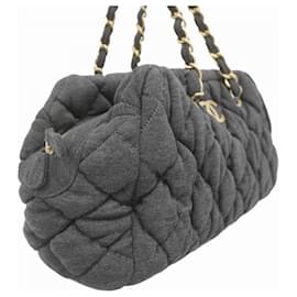 Chanel-Chanel Gray Cotton Shoulder Bag-Brown