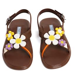 Prada-Prada 2017 Flower Sandals EU38 Brown Plastic Sandals Flats Shoes UK5 US7.5-Brown