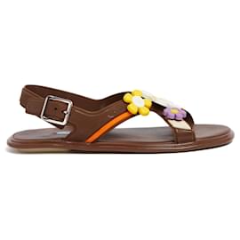 Prada-Prada 2017 Flower Sandals EU38 Brown Plastic Sandals Flats Shoes UK5 US7.5-Brown