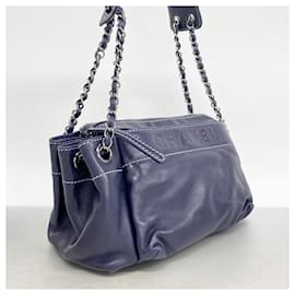 Chanel-Chanel Navy Leather Shoulder Bag-Navy blue
