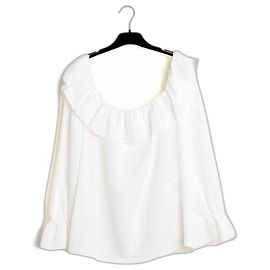 Celine 2020 Top FR40 Weiß Leinen Rüschenshirt UK12 US10 Céline Weiß