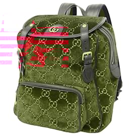 Gucci-Mochila de veludo vermelho e couro Gucci-Vermelho