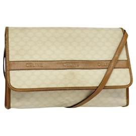 Céline-CELINE Macadam Canvas Shoulder Bag PVC Leather White Gold Auth BD1518-White,Golden