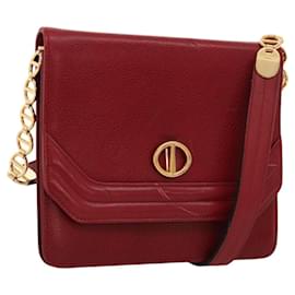 Christian Dior-Christian Dior Shoulder Bag Leather Gold Red Auth KD333-Red,Golden