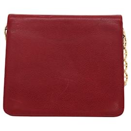 Christian Dior-Christian Dior Shoulder Bag Leather Gold Red Auth KD333-Red,Golden