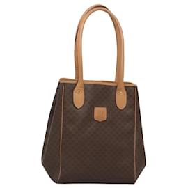 Céline-CELINE Macadam Canvas Tote Bag PVC Leather Brown Gold Auth ep8415-Brown,Golden