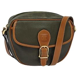 Céline-CELINE Shoulder Bag Leather Khaki Gold Auth BA672-Golden,Khaki