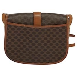 Céline-CELINE Macadam Canvas Shoulder Bag PVC Leather Brown Gold Auth BD1793-Brown,Golden