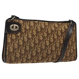 Christian Dior-Christian Dior Trotter Canvas Shoulder Bag Brown Gold Auth KD554-Brown,Golden