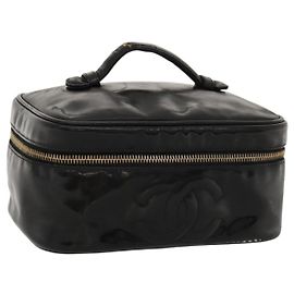CHANEL Vanity Pouch Esmalte Negro Oro CC Auth MX237 Negro Dorado