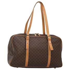 Céline-CELINE Macadam Canvas Shoulder Bag PVC Leather Brown Gold Auth MX168-Brown,Golden
