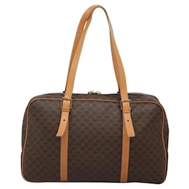 Céline-CELINE Macadam Canvas Shoulder Bag PVC Leather Brown Gold Auth MX168-Brown,Golden