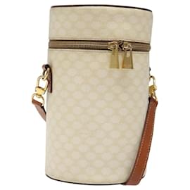 Céline-CELINE Macadam Canvas Shoulder Bag PVC Leather White Gold Auth BD1691-White,Golden