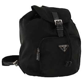 Prada-PRADA Backpack Nylon Black Silver Auth MX225-Black,Silvery