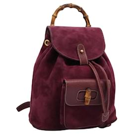 Gucci-GUCCI Bamboo Backpack Suede Purple Gold 003 1956 0030 Auth MX204-Golden,Purple