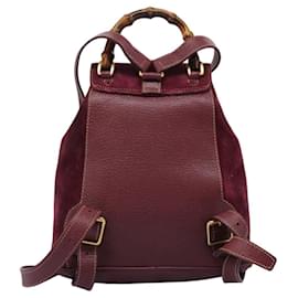 Gucci-GUCCI Bamboo Backpack Suede Purple Gold 003 1956 0030 Auth MX204-Golden,Purple