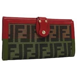 Fendi-Portefeuille en toile Zucca FENDI noir marron rouge Auth 117263-Marron,Noir,Rouge