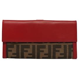 Fendi-Portefeuille en toile Zucca FENDI noir marron rouge Auth 117263-Marron,Noir,Rouge