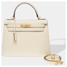 Hermès-HERMES Kelly 28 Bag in Beige Leather - 102627-Beige
