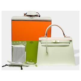 Hermès-HERMES Kelly 28 Bag in Beige Leather - 102627-Beige