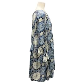 Autre Marque-Hannah Blue Multi Thebe Print Silk Quinn Dress-Blue