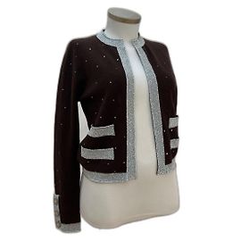 Veste Chanel en cachemire marron et argent Marron Argenté