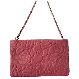 Chanel Camélia Bolsa de mão em couro acolchoado rosa Rosa