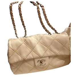 Chanel Lambskin Handbag Cream Cream