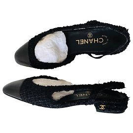 Chanel CC Tweed e Pelle Slingbacks Nero
