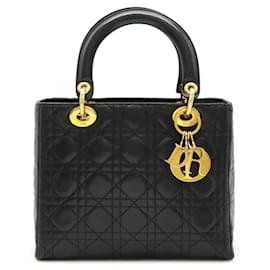 Christian Dior-Christian Dior Lambskin Lady Dior Handbag Black-Black
