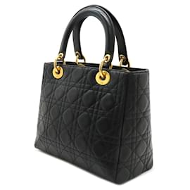 Christian Dior-Christian Dior Lambskin Lady Dior Handbag Black-Black