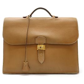 Hermès Ardennes Sac à Dépêches Mallette Timbre U (1991) Marron Beige