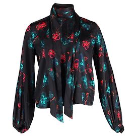 Blusa in seta nera con stampa floreale Ganni Nero