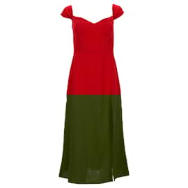 Reformation- Reformation Bridgton Off-Shoulder Midi Dress in Red Linen-Red