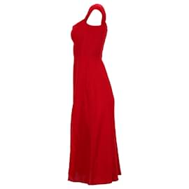 Reformation- Reformation Bridgton Off-Shoulder Midi Dress in Red Linen-Red