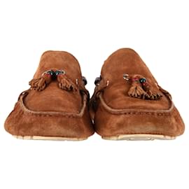 Gucci-Gucci Tassel Detail Moccasins in Brown Suede-Brown