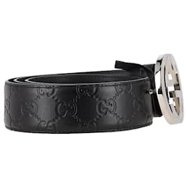 Gucci-Gucci Belt with Interlocking G Buckle in Black Leather-Black