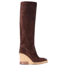 Bottes à talons compensés hautes en daim marron de Tod's Marron Rouge