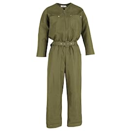 Autre Marque- The Frankie Shop Belted Jumpsuit in Olive Cotton-Green,Olive green
