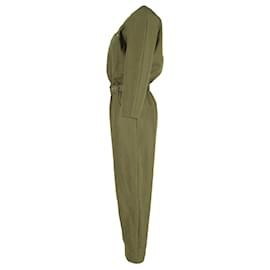 Autre Marque- The Frankie Shop Belted Jumpsuit in Olive Cotton-Green,Olive green