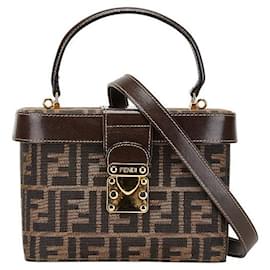Fendi-Sac à main 2 en 1 en toile Zucca en cuir Fendi-Marron