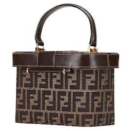 Fendi-Sac à main 2 en 1 en toile Zucca en cuir Fendi-Marron