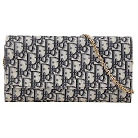 Christian Dior-Dior Oblique Canvas Leather Oblique Chain Wallet 2way Shoulder Bag-Brown,Beige