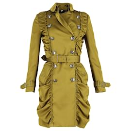 Burberry- Burberry Ruched Double-Breasted Trench Coat in Green Polyester-Green