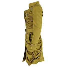 Burberry- Burberry Ruched Double-Breasted Trench Coat in Green Polyester-Green